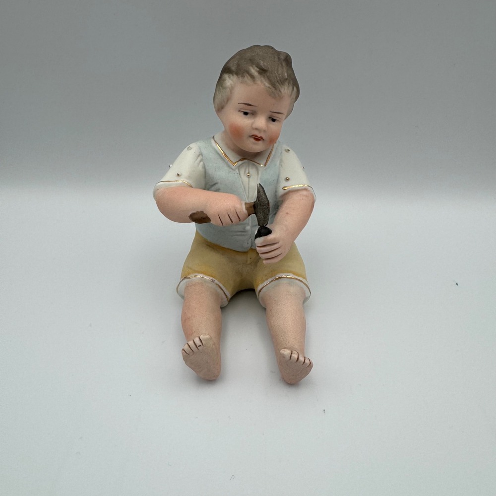 Antique Gebruder Heubach Bisque Piano Baby Porcelain Figurine‎ Boy With Tools